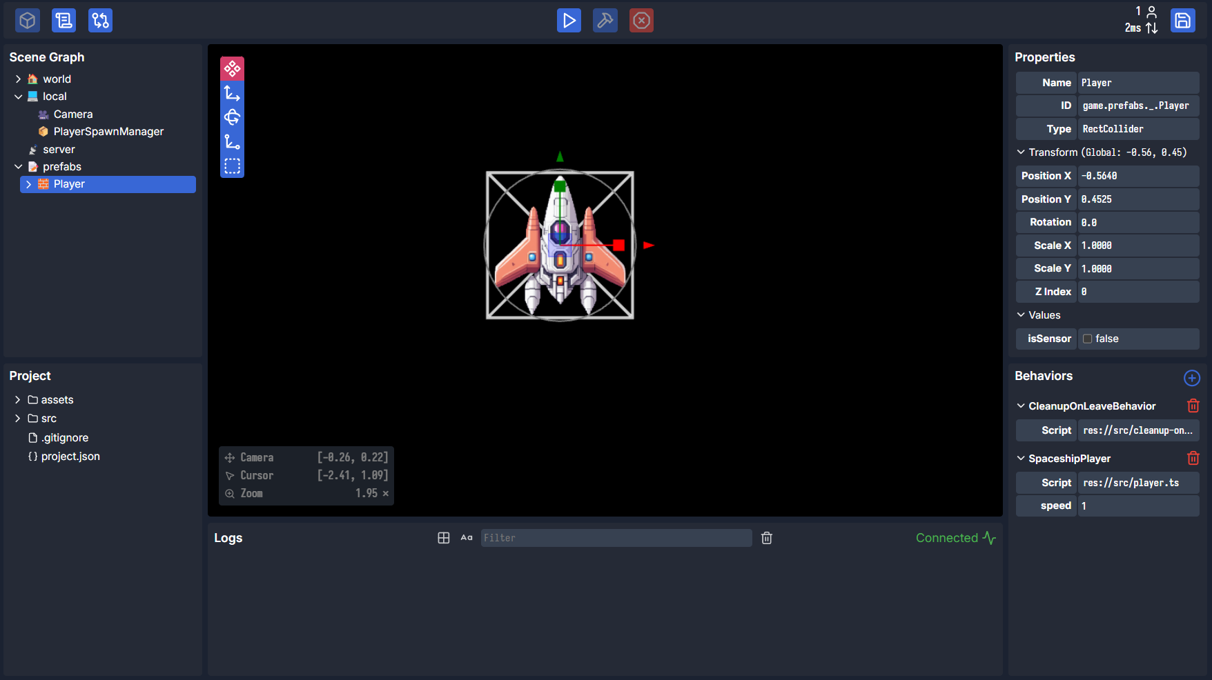 Screenshot of the Dreamlab game engine editor UI