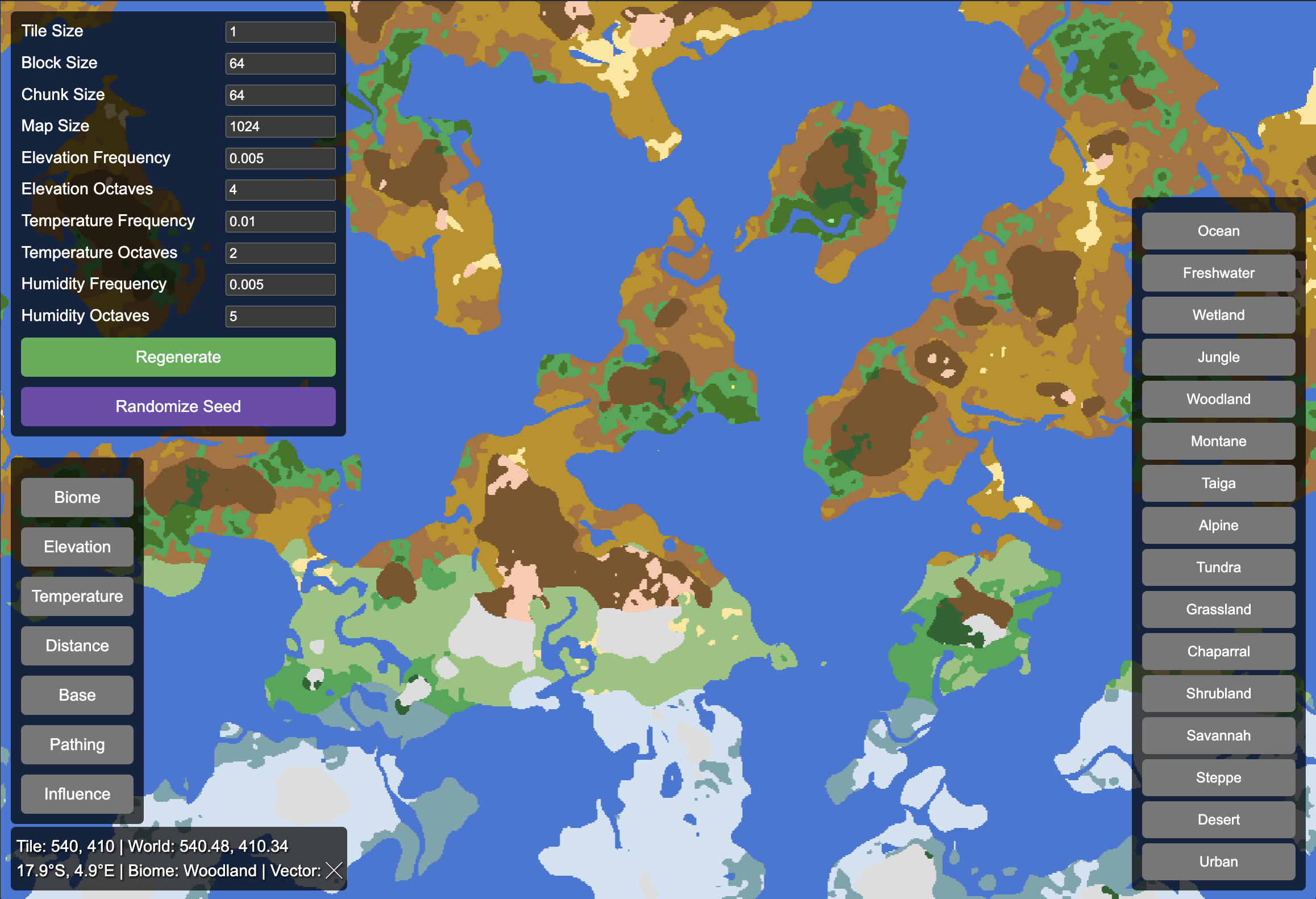 A very large map generated using Perlin noise